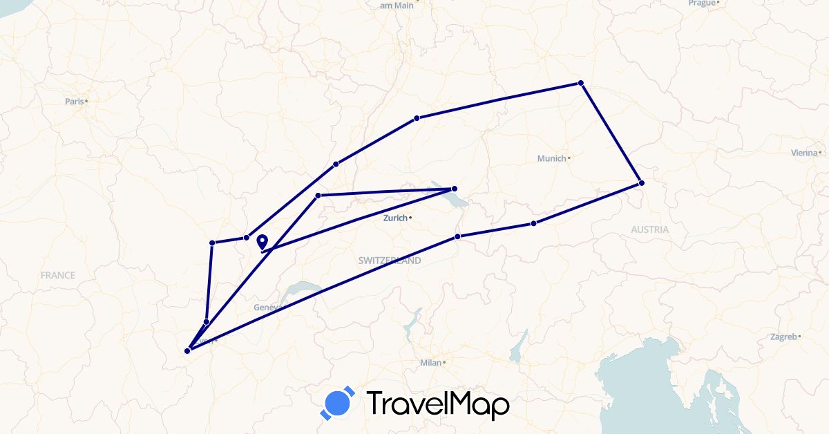 TravelMap itinerary: driving in Austria, Germany, France, Liechtenstein (Europe)
